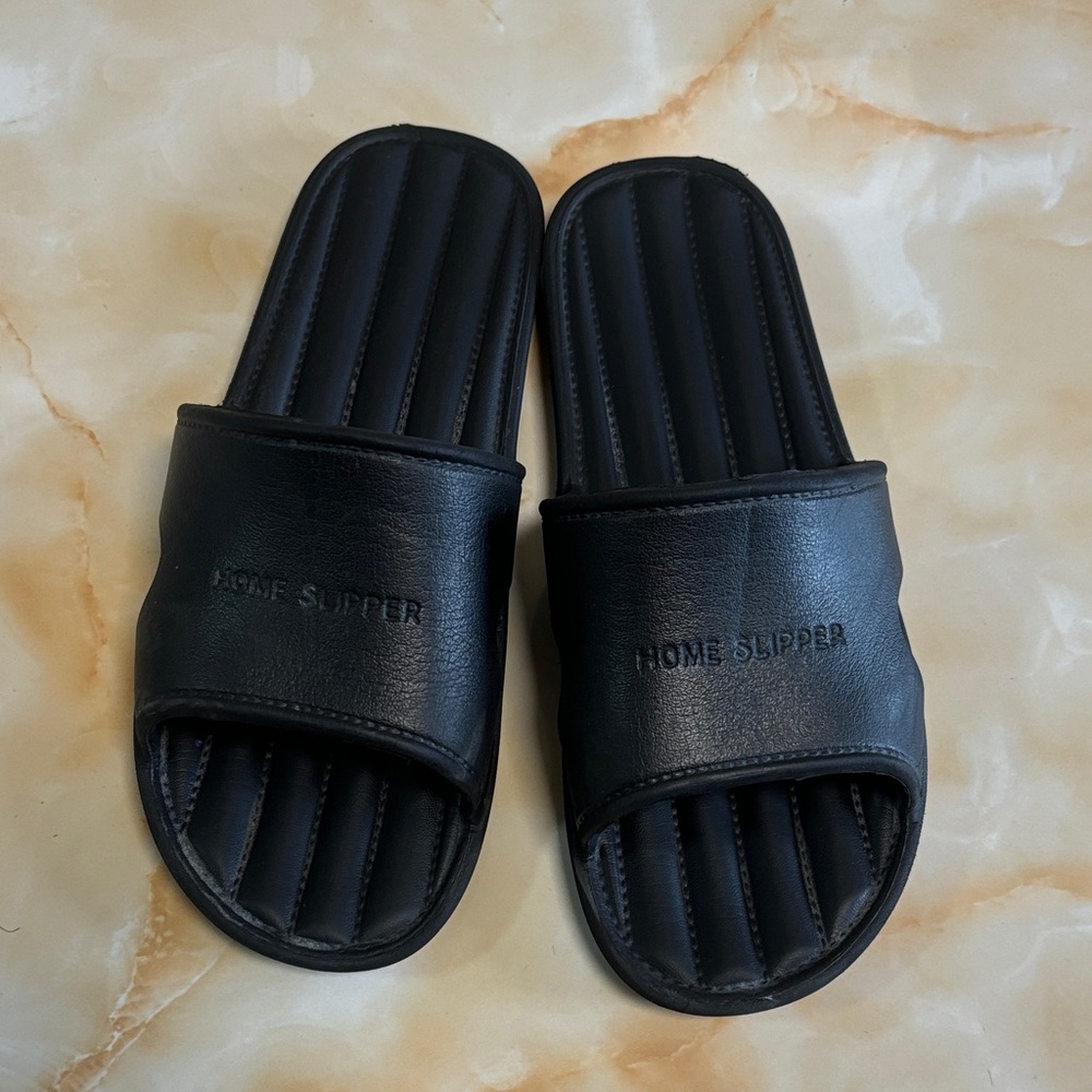 Black "Home Slipper" Padded Slide Sandals